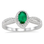 Load image into Gallery viewer, 6x4 MM Oval Cut Emerald and 1/6 Ctw Round Cut Diamond Ring in 10K White Gold
