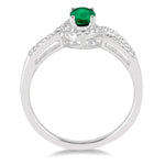 Load image into Gallery viewer, 6x4 MM Oval Cut Emerald and 1/6 Ctw Round Cut Diamond Ring in 10K White Gold