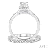 3/4 Ctw Diamond Bridal Set with 5/8 Ctw Emerald Cut Engagement Ring and 1/6 Ctw Wedding Band in 14K White Gold