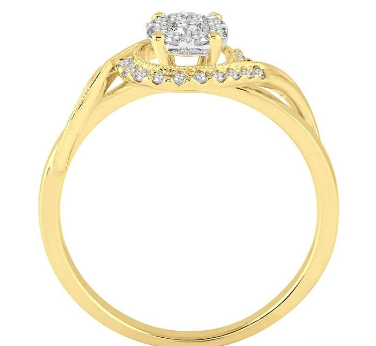 1/3 Ctw Round Cut Diamond Lovebright Engagement Ring in 14K Yellow and White Gold