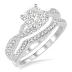 Load image into Gallery viewer, 5/8 Ctw Round Cut Diamond Lovebright Bridal Set with 1/2 Ctw Engagement Ring and 1/6 Ctw Wedding Band in 14K White Gold