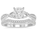 Load image into Gallery viewer, 5/8 Ctw Round Cut Diamond Lovebright Bridal Set with 1/2 Ctw Engagement Ring and 1/6 Ctw Wedding Band in 14K White Gold