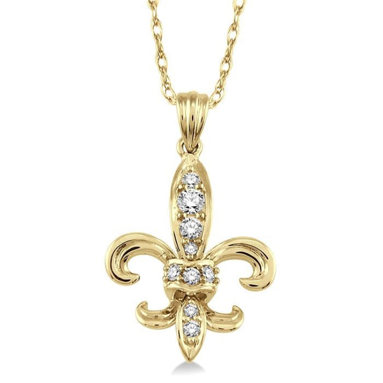 1/6 Ctw Round Cut Diamond Fleur De Lis Pendant in 14K Yellow Gold with Chain