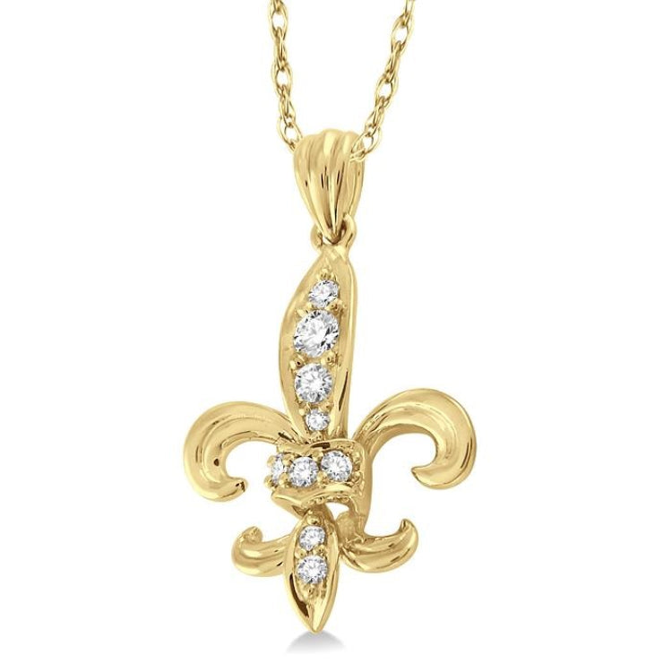 1/6 Ctw Round Cut Diamond Fleur De Lis Pendant in 14K Yellow Gold with Chain