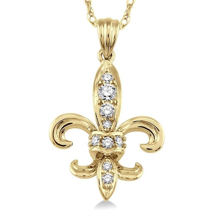1/6 Ctw Round Cut Diamond Fleur De Lis Pendant in 14K Yellow Gold with Chain