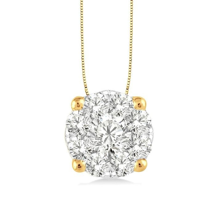 1 Ctw Lovebright Round Cut Diamond Pendant in 14K Yellow and White Gold with Chain