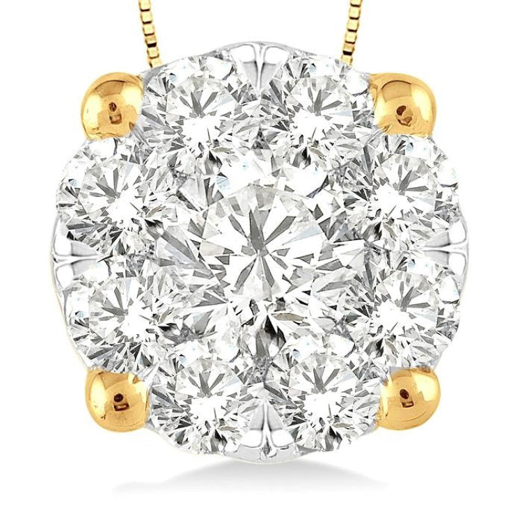 1 Ctw Lovebright Round Cut Diamond Pendant in 14K Yellow and White Gold with Chain