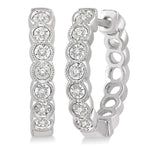 Load image into Gallery viewer, 1/10 Ctw Lattice Round Cut Diamond Hoop Earrings in 10K White Gold