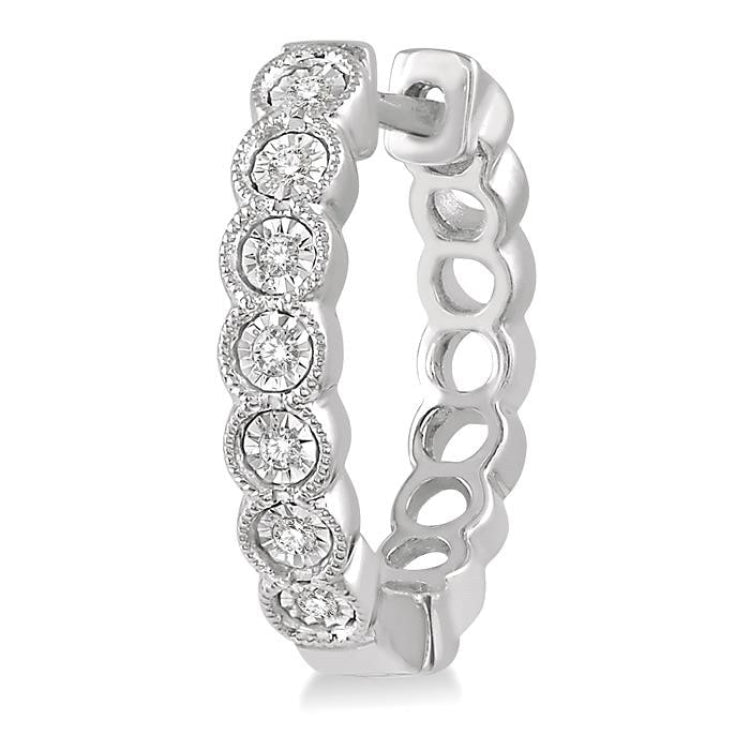 1/10 Ctw Lattice Round Cut Diamond Hoop Earrings in 10K White Gold