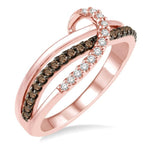 Load image into Gallery viewer, 1/4 Ctw Triple Cut Shank Clear and Brown Diamond Ladies Ring in 10K Rose Gold