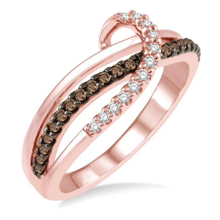 1/4 Ctw Triple Cut Shank Clear and Brown Diamond Ladies Ring in 10K Rose Gold