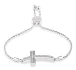 Load image into Gallery viewer, 1/20 Ctw Cross Charm Round Cut Diamond Sterling Silver Lariat Bracelet