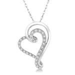 Load image into Gallery viewer, 1/6 Ctw Split Side Double Heart Round Cut Diamond Pendant With Link Chain in 10K White Gold
