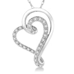 Load image into Gallery viewer, 1/6 Ctw Split Side Double Heart Round Cut Diamond Pendant With Link Chain in 10K White Gold