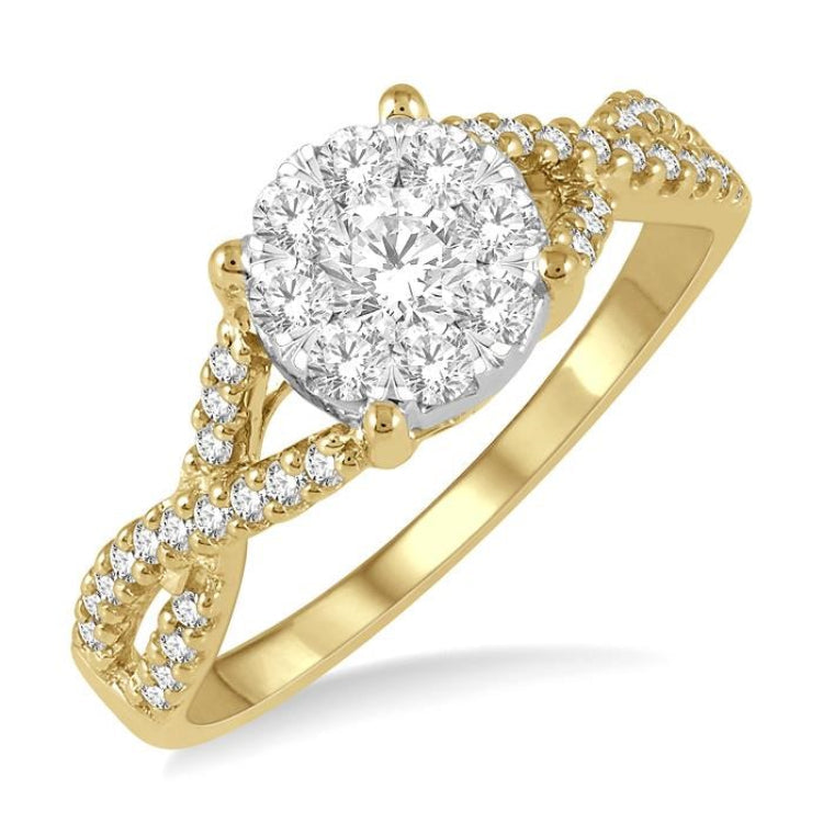 5/8 Ctw Lovebright Round Cut Diamond Engagement Ring in 14K Yellow and White Gold