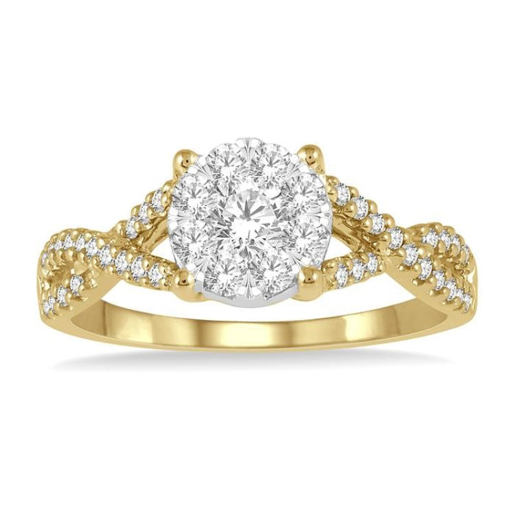 5/8 Ctw Lovebright Round Cut Diamond Engagement Ring in 14K Yellow and White Gold