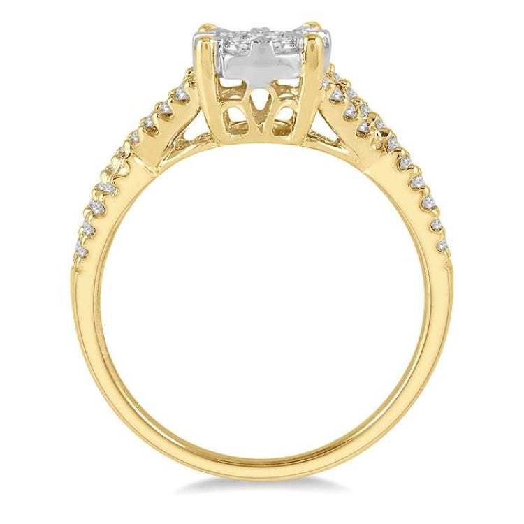5/8 Ctw Lovebright Round Cut Diamond Engagement Ring in 14K Yellow and White Gold