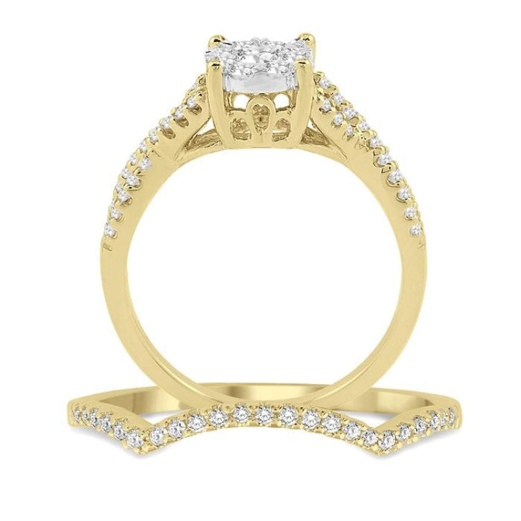 1/2 Ctw Diamond Wedding Set with 1/3 Ctw Lovebright Engagement Ring and 1/10 Ctw Wedding Band in 14K Yellow and White Gold