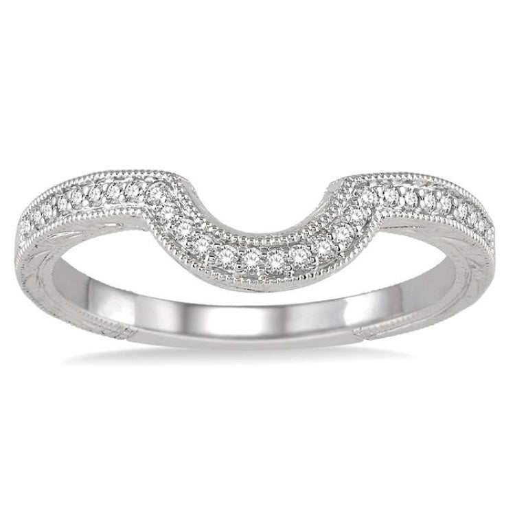 1/6 Ctw Curve Center Round Cut Diamond Wedding Band in 14K White Gold