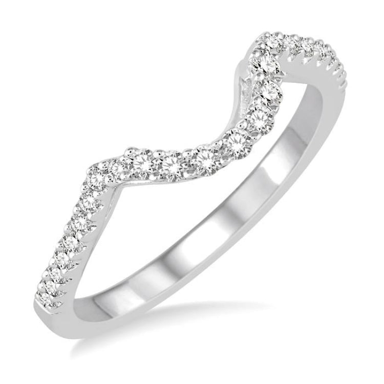 1/4 Ctw Curved Center Round Cut Diamond Wedding Band in 14K White Gold