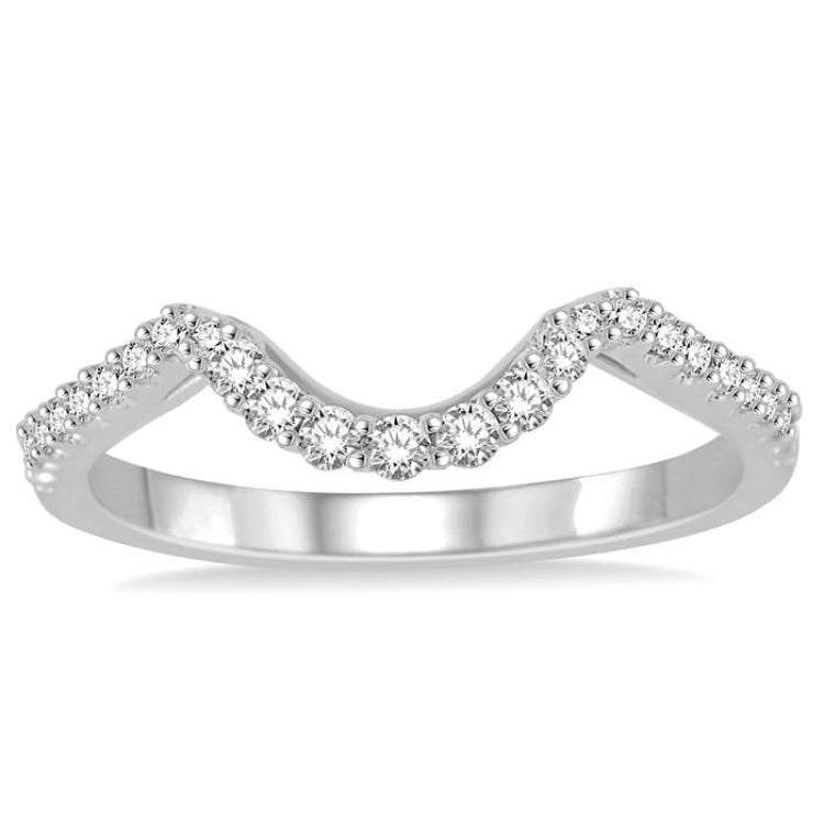 1/4 Ctw Curved Center Round Cut Diamond Wedding Band in 14K White Gold