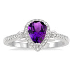 Load image into Gallery viewer, 7x5 MM Pear Shape Amethyst and 1/6 Ctw Round Cut Diamond Ring in 10K White Gold