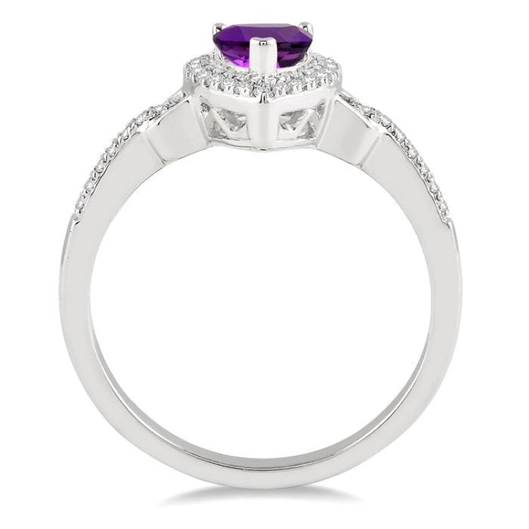 7x5 MM Pear Shape Amethyst and 1/6 Ctw Round Cut Diamond Ring in 10K White Gold