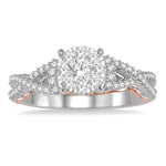 Load image into Gallery viewer, 5/8 Ctw Round Diamond Lovebright Crossover Shank Engagement Ring in 14K White and Rose Gold