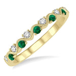 Load image into Gallery viewer, 1.8 MM Emerald and 1/6 Ctw Round Cut Diamond Precious Waves Wedding Band in 14K Yellow Gold
