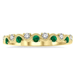 Load image into Gallery viewer, 1.8 MM Emerald and 1/6 Ctw Round Cut Diamond Precious Waves Wedding Band in 14K Yellow Gold