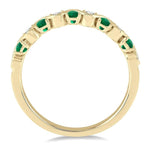Load image into Gallery viewer, 1.8 MM Emerald and 1/6 Ctw Round Cut Diamond Precious Waves Wedding Band in 14K Yellow Gold