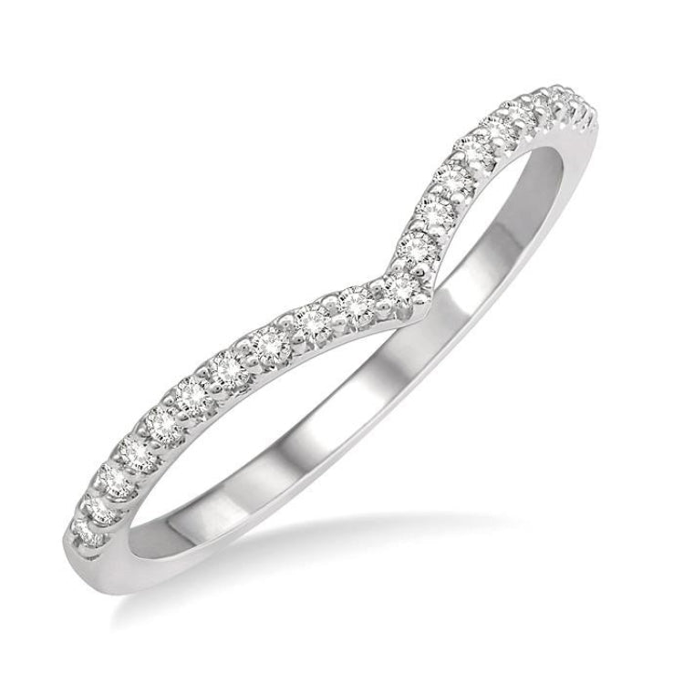 1/6 Ctw Curve V-Drop Round Cut Diamond Ladies Ring in 14K White Gold