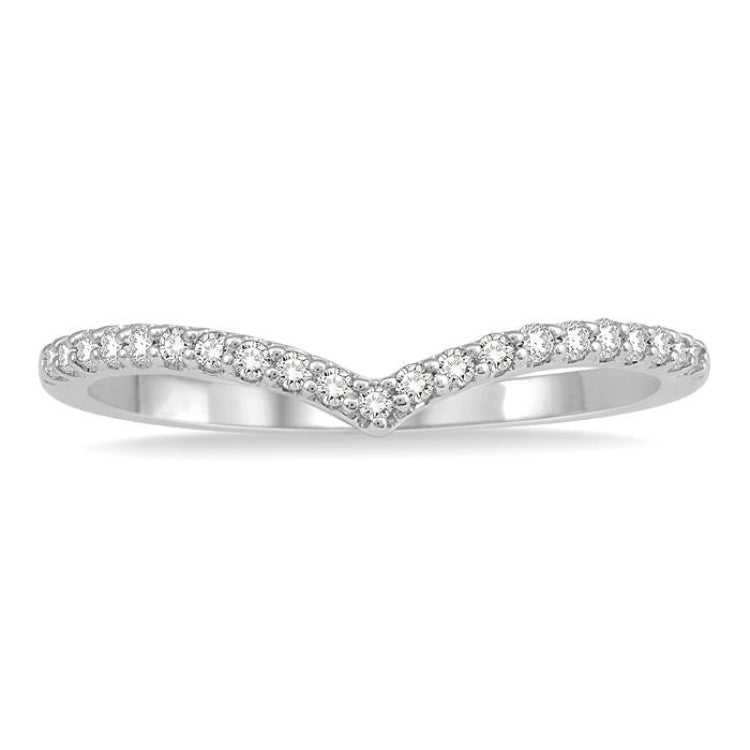 1/6 Ctw Curve V-Drop Round Cut Diamond Ladies Ring in 14K White Gold