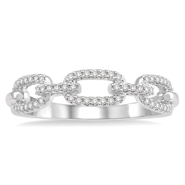 1/5 Ctw Interlocked Links Round Cut Diamond Ladies Ring in 14K White Gold