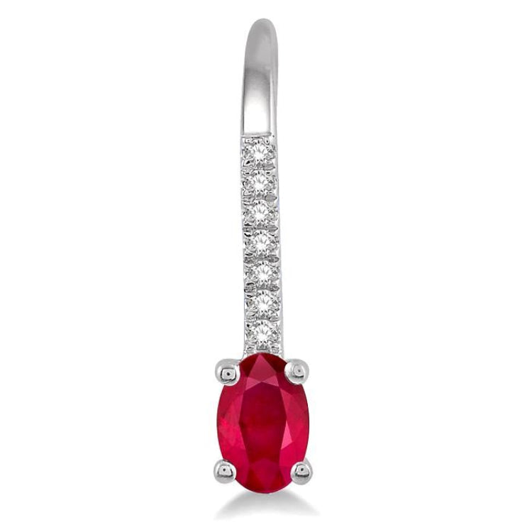 5x3 MM Oval Cut Ruby and 1/20 Ctw Round Cut Diamond Precious Earrings in 10K White Gold