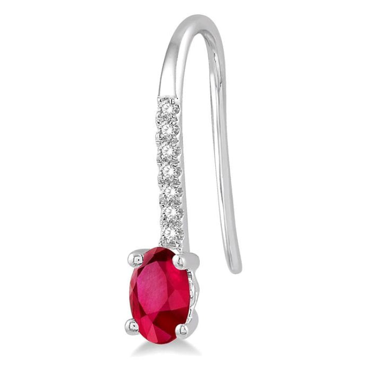 5x3 MM Oval Cut Ruby and 1/20 Ctw Round Cut Diamond Precious Earrings in 10K White Gold