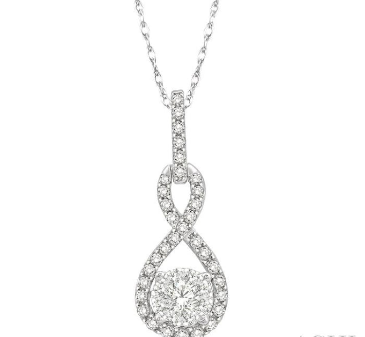 1/4 Ctw Winding Round Cut Diamond Lovebright Pendant With Link Chain in 14K White Gold