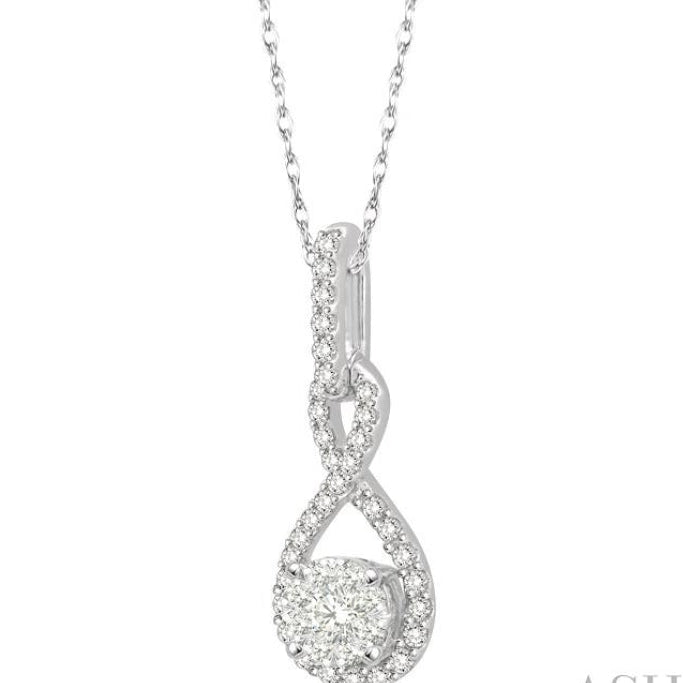 1/4 Ctw Winding Round Cut Diamond Lovebright Pendant With Link Chain in 14K White Gold