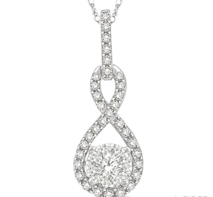 1/4 Ctw Winding Round Cut Diamond Lovebright Pendant With Link Chain in 14K White Gold