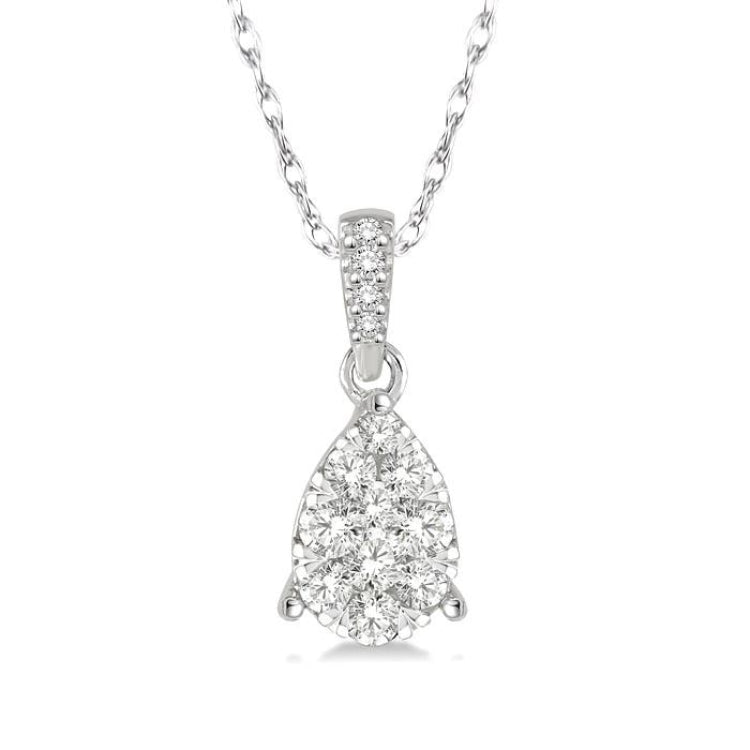 1/6 Ctw Pear Shape Diamond Lovebright Pendant in 14K White Gold with Chain