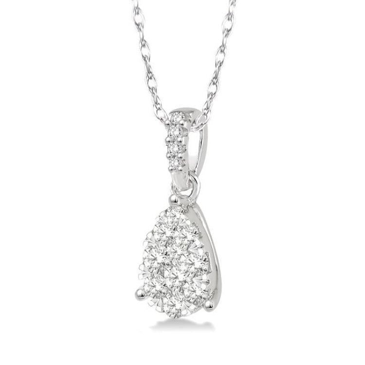 1/6 Ctw Pear Shape Diamond Lovebright Pendant in 14K White Gold with Chain