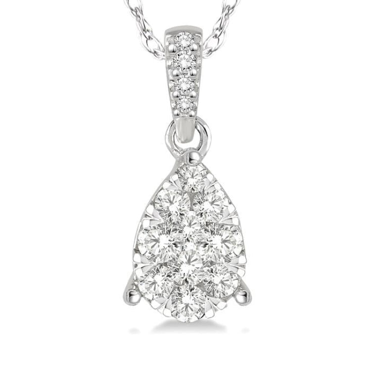 1/6 Ctw Pear Shape Diamond Lovebright Pendant in 14K White Gold with Chain