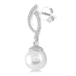 Load image into Gallery viewer, 7x7 MM Round Cut Cultured Pearls and 1/6 Ctw Round Cut Diamond Earrings in 14K White Gold