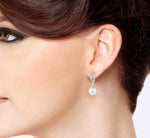 Load image into Gallery viewer, 7x7 MM Round Cut Cultured Pearls and 1/6 Ctw Round Cut Diamond Earrings in 14K White Gold