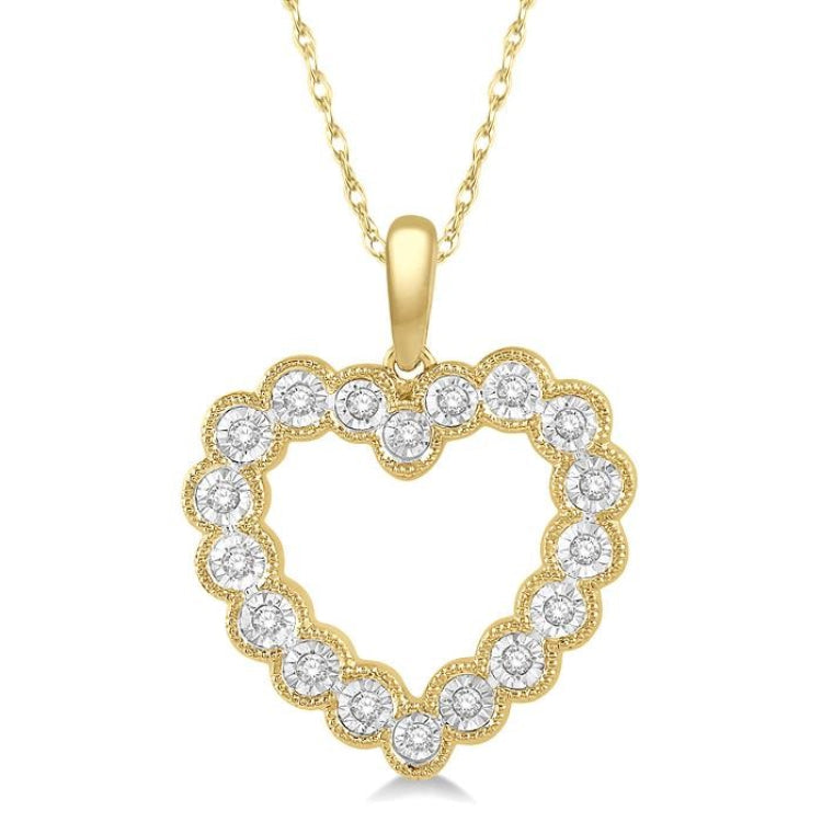 1/8 Ctw Heart Charm Round Cut Diamond Pendant With Link Chain in 10K Yellow Gold