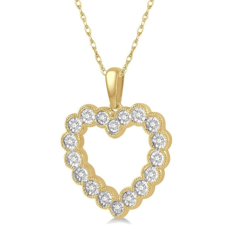1/8 Ctw Heart Charm Round Cut Diamond Pendant With Link Chain in 10K Yellow Gold