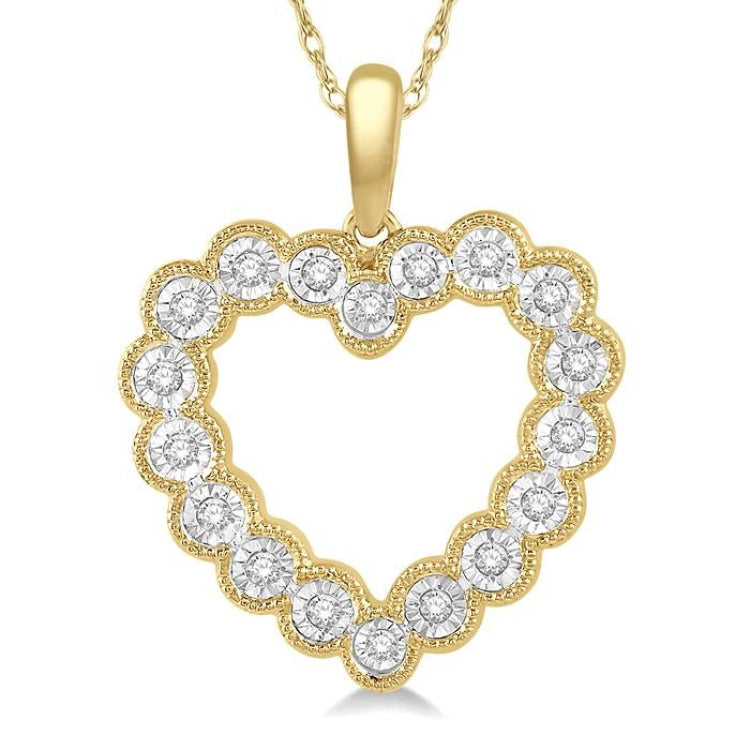 1/8 Ctw Heart Charm Round Cut Diamond Pendant With Link Chain in 10K Yellow Gold