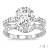 1 1/4 Ctw Diamond Wedding Set With 1 Ctw Pear Shape Engagement Ring and 1/3 Ctw Curved Wedding Band in 14K White Gold