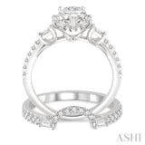 1 1/4 Ctw Diamond Wedding Set With 1 Ctw Pear Shape Engagement Ring and 1/3 Ctw Curved Wedding Band in 14K White Gold