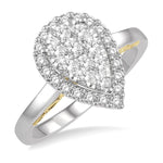 Load image into Gallery viewer, 3/4 Ctw Pear Shape Lovebright Round Cut Diamond Ring in 14K White and Yellow Gold